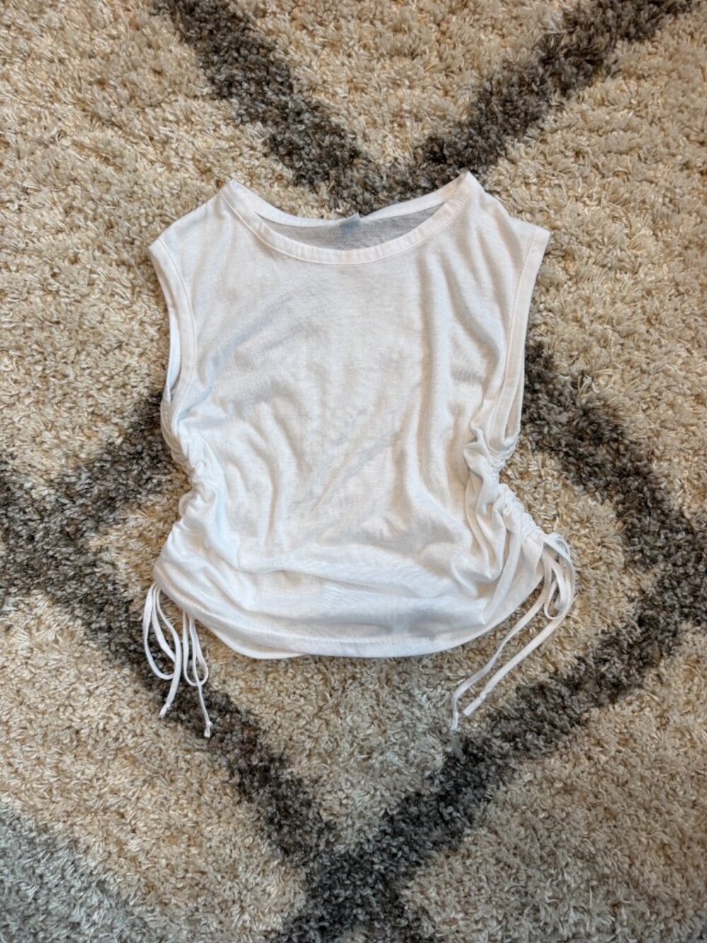 White Sleeveless Ruched Side Tie Muscle Tee